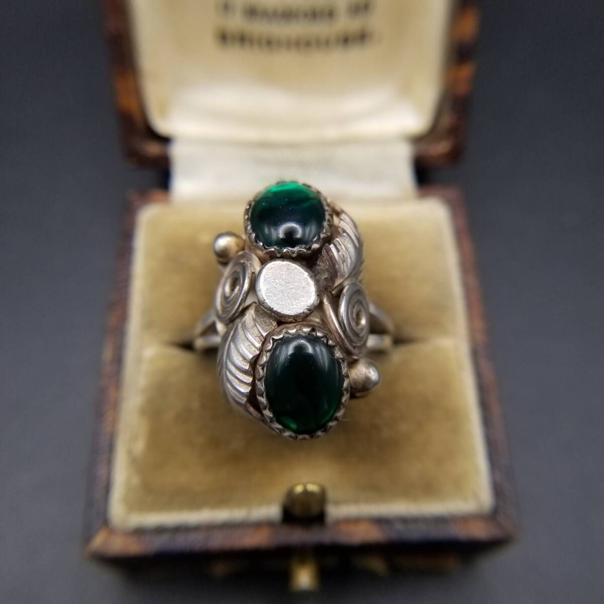 パウアシェル カボション 羽根 装飾 925 シルバー ヴィンテージ リング 銀細工 指輪 サウスウェスタンジュエリー R 16 J