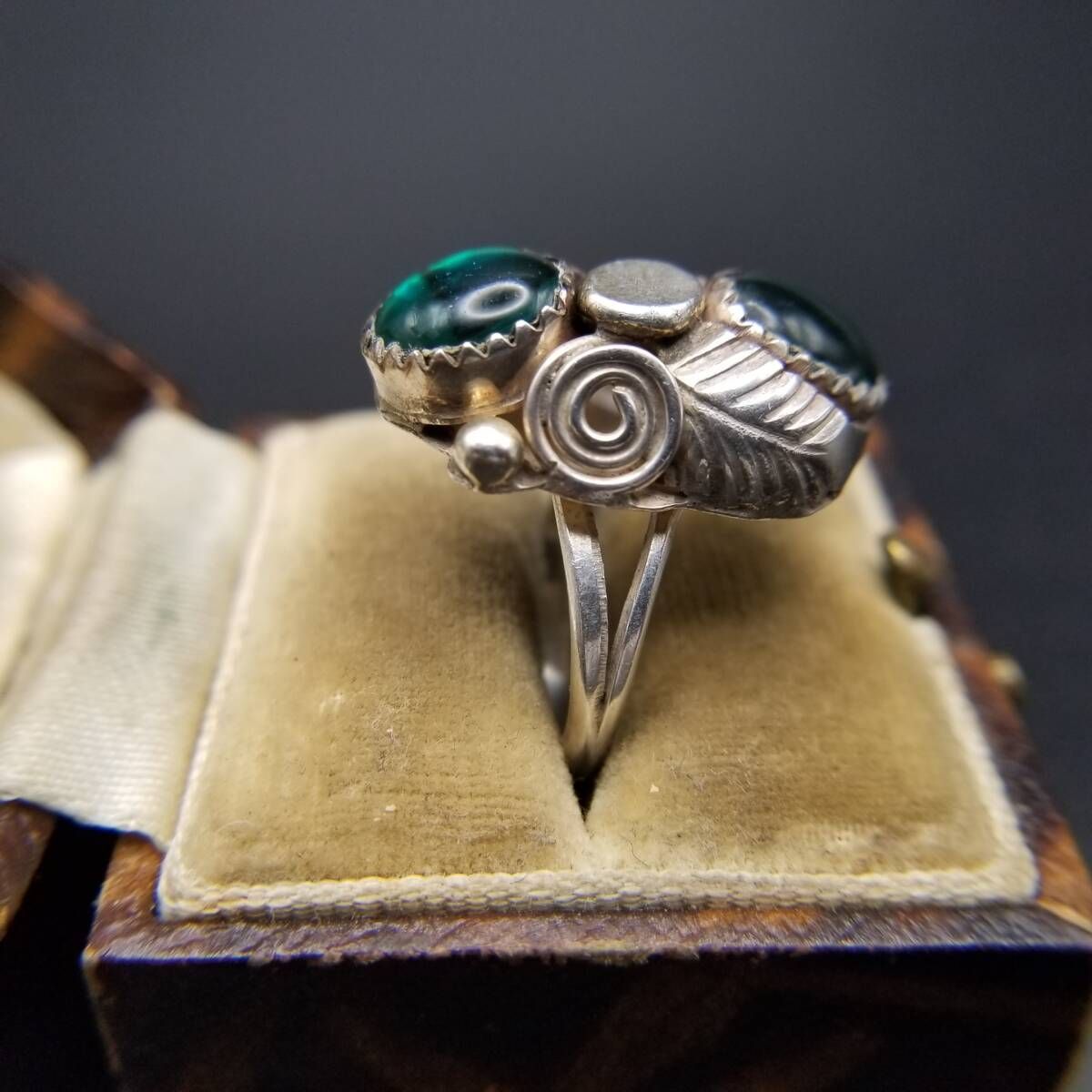  パウアシェル カボション 羽根 装飾 925 シルバー ヴィンテージ リング 銀細工 指輪 サウスウェスタンジュエリー R 16 J リング 指輪 アクセサリー