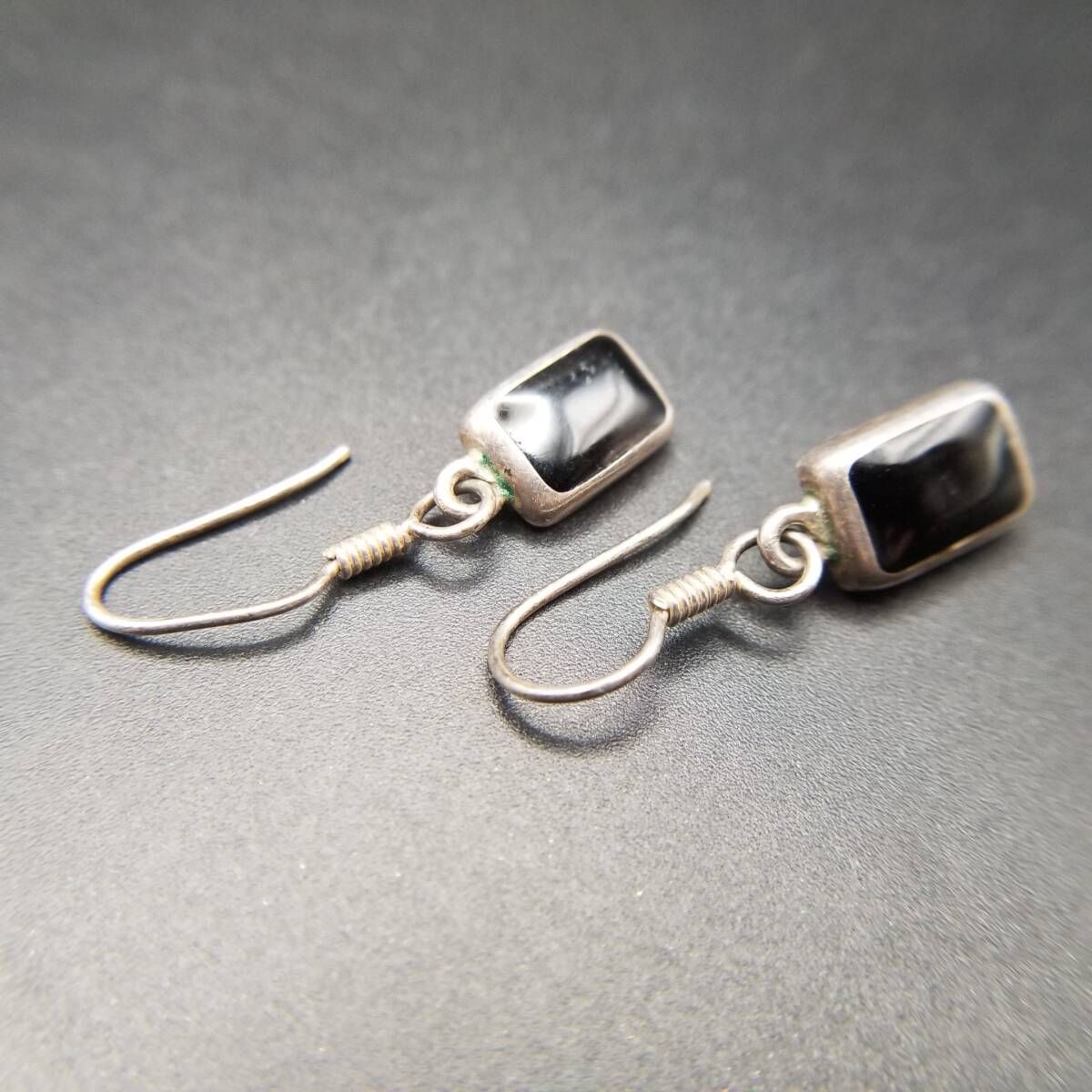 メキシコ 925 シルバー オニキス インレイ ヴィンテージ フック ピアス