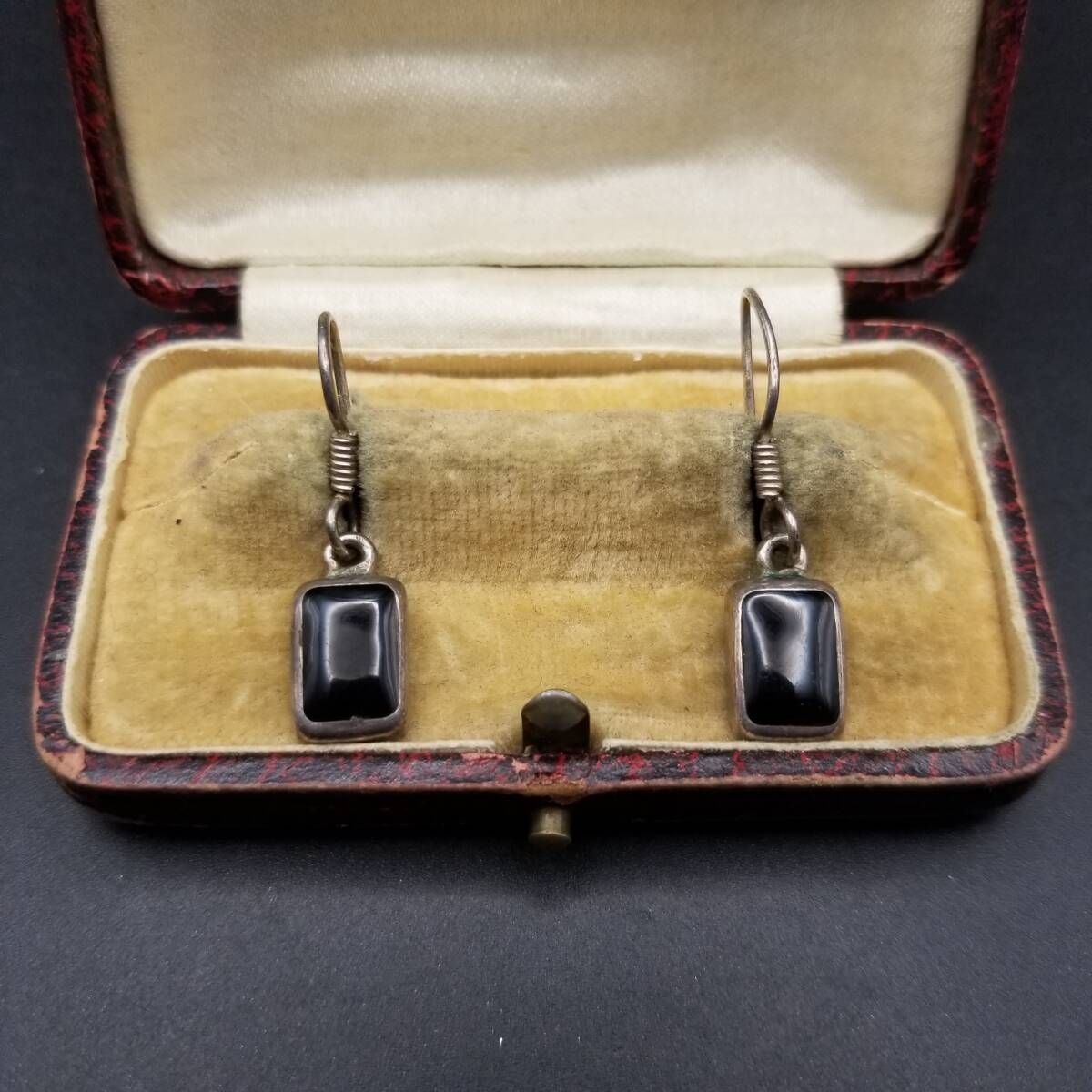 メキシコ 925 シルバー オニキス インレイ ヴィンテージ フック ピアス