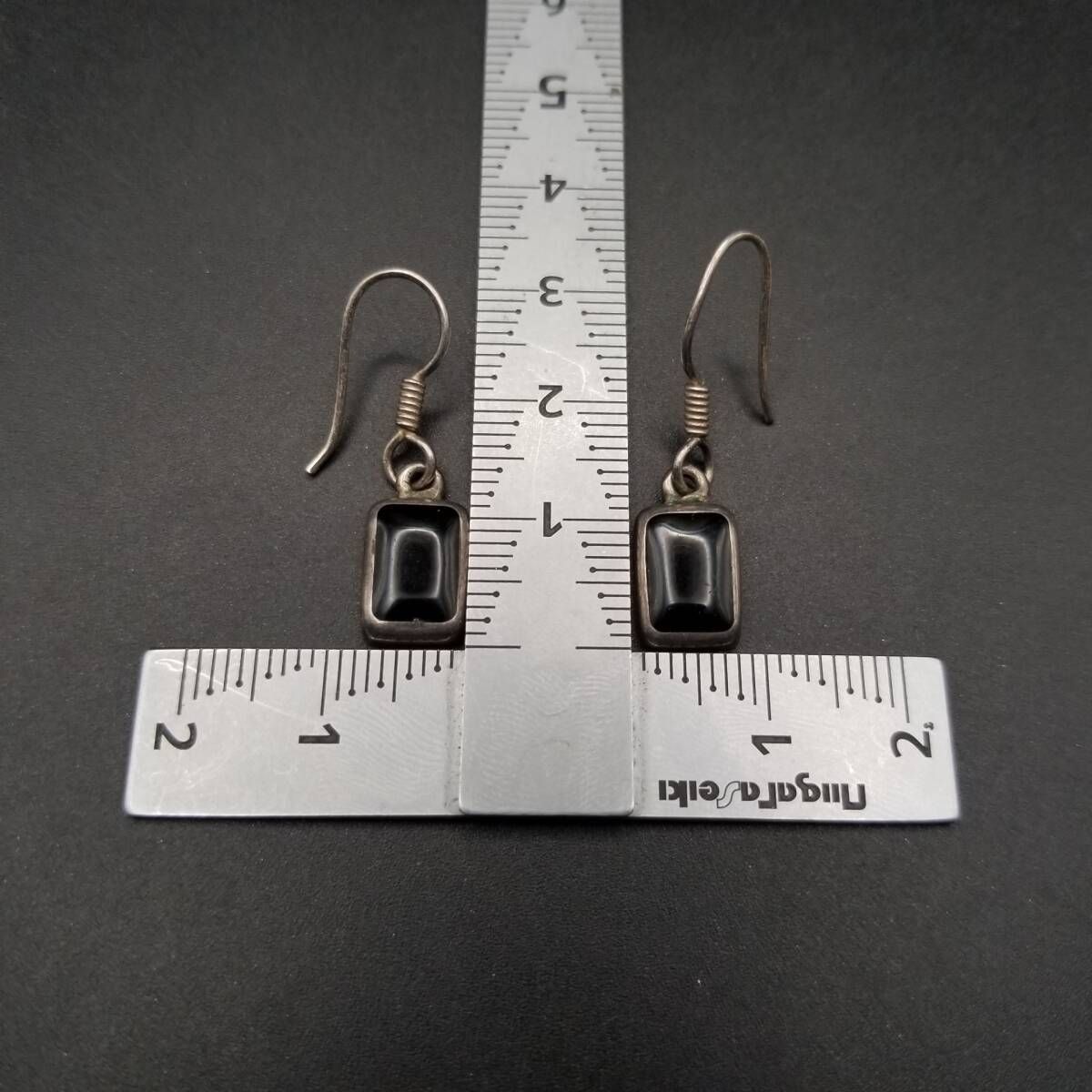 メキシコ 925 シルバー オニキス インレイ ヴィンテージ フック ピアス