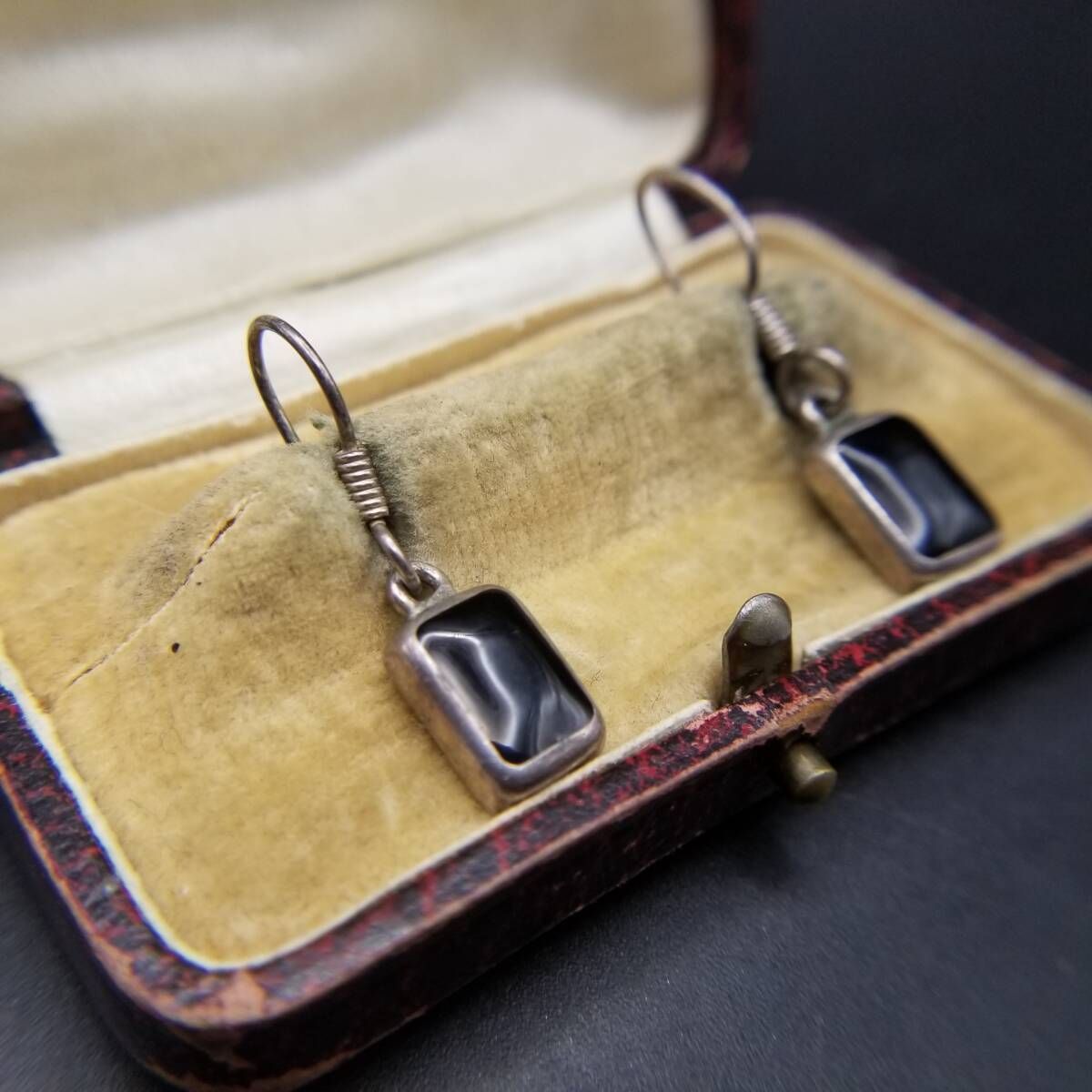 メキシコ 925 シルバー オニキス インレイ ヴィンテージ フック ピアス