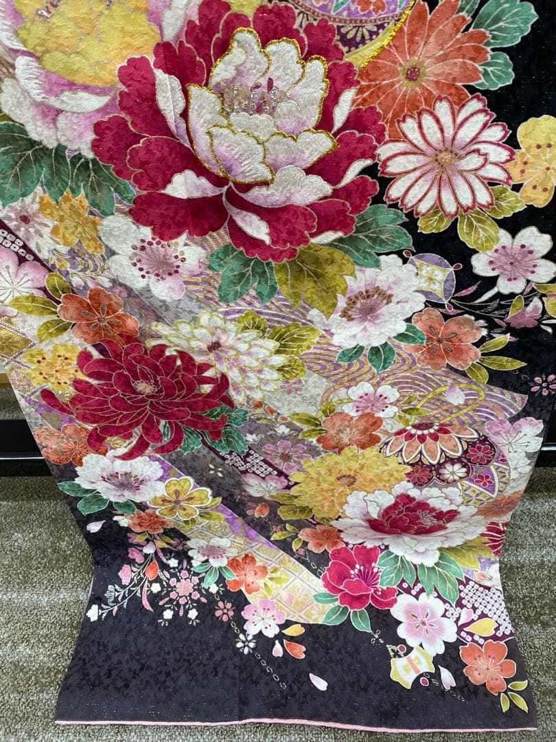  振袖 金彩 銀通し 紋意匠 ラメ刺繍 毱身丈170 cm 撥水加工済 MO 3261 振袖 着物