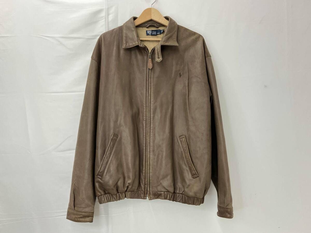 POLO RALPH LAUREN ポロ ラルフローレン レザースウィングトップ ブルゾン レザー ジップアップ サイズL メンズ ブラウン系 肩幅約56 cm