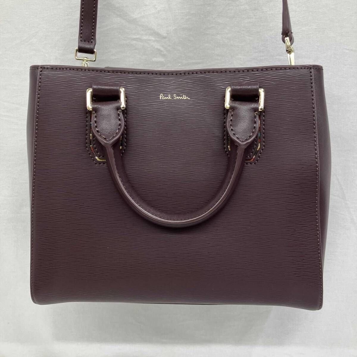 PAUL SMITH ポールスミス バーガンディ 2 way ショルダー付 ハンドバッグ