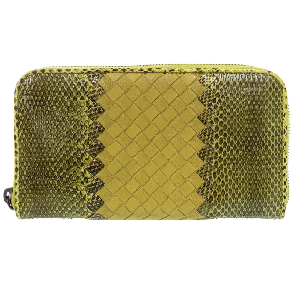 ボッテガヴェネタ イントレチャート レザー パイソン ライトグリーン 長財布 1898 BOTTEGAVENETA