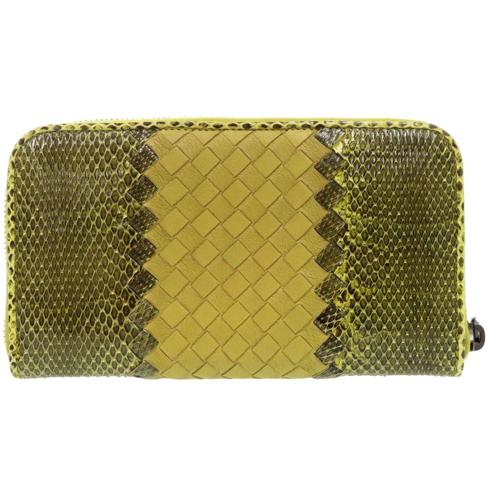 ボッテガヴェネタ イントレチャート レザー パイソン ライトグリーン 長財布 1898 BOTTEGAVENETA