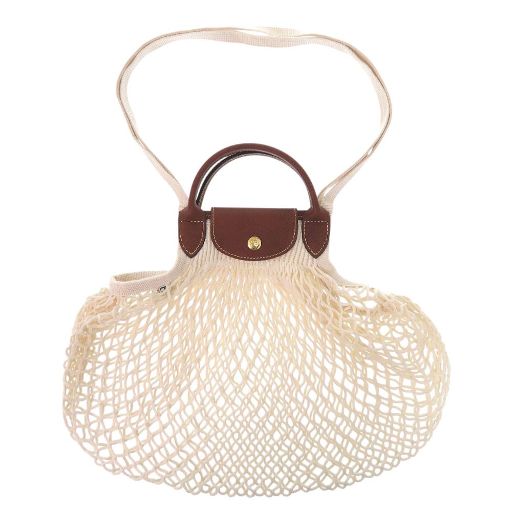 ロンシャン メッシュバッグ ルプリアージュ フィレL LE PLIAGE FILET 2 WAY 10121 HVH コットン ロシアンレザー ECRU ブラウン アイボリー ショルダーバッグ ハンドバッグ 0026 Longchamp