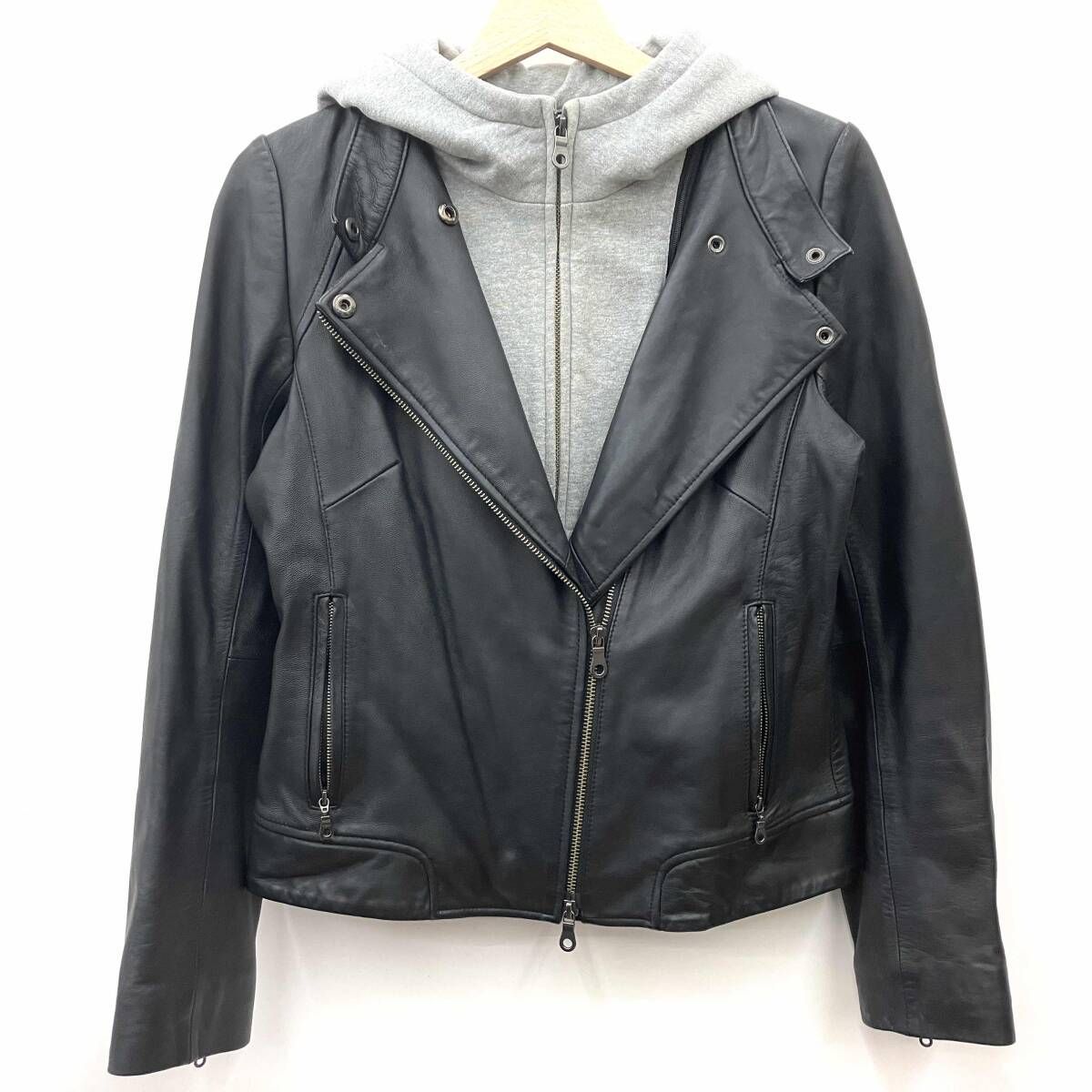 BARNEYS YORK バーニーズニューヨーク 2185107 レザージャケット ダブルライダース ブラック サイズ40