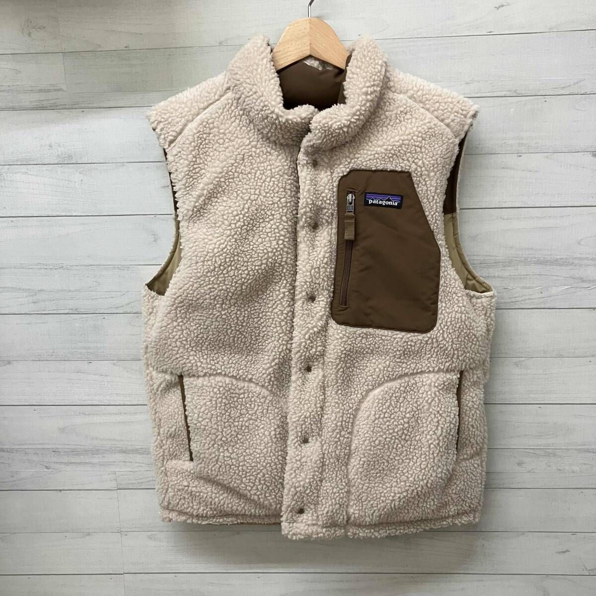 Patagonia パタゴニア ダウンベスト リバーシブル ビビー ダウン ベスト メンズ Sサイズ ブラウン ベージュ アイボリー