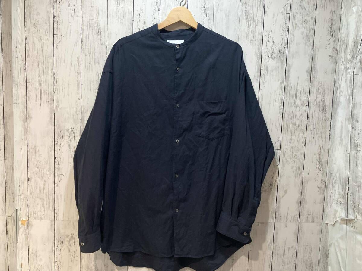 GraphpaperCotton Cashmere L S Oversized Band Collar Shirt グラフペーパー コットンカシミヤ シャツ ネイビー GM 234 50074 B