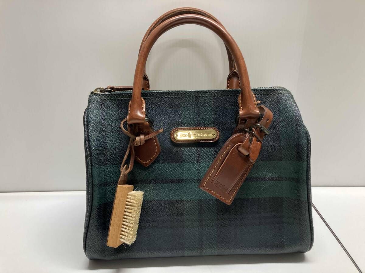 POLORALPH LAUREN ポロラルフローレン ハンドバッグ ミニボストンバッグ グリーン チェック柄