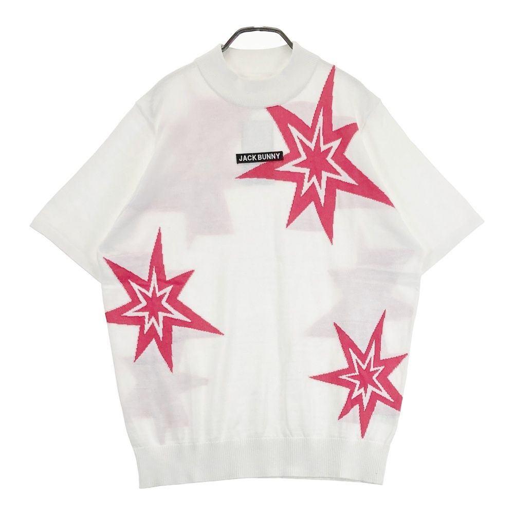 サイズ 6 JACK BUNNY ジャックバニー 2025年モデル モックネック 半袖 ニットセーター 総柄 ホワイト系 ゴルフウェア メンズ ストスト