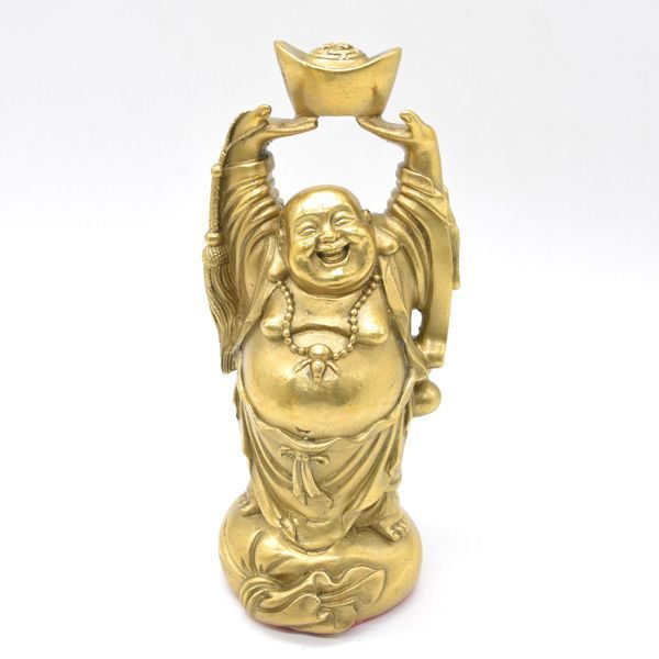 笑佛 布袋 置物 銅製 19cm 縦型 笑い仏 元宝持ち - メルカリ