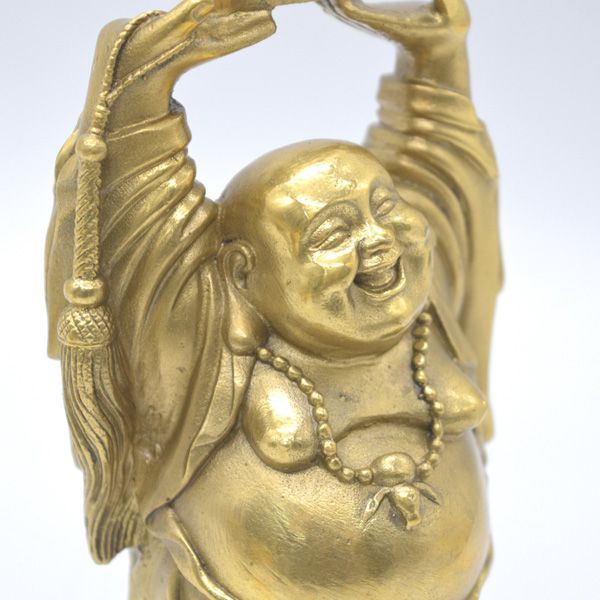  笑佛 布袋 置物 銅製 19cm 縦型 笑い仏 元宝持ち キッズ雑貨 置物 インテリア小物