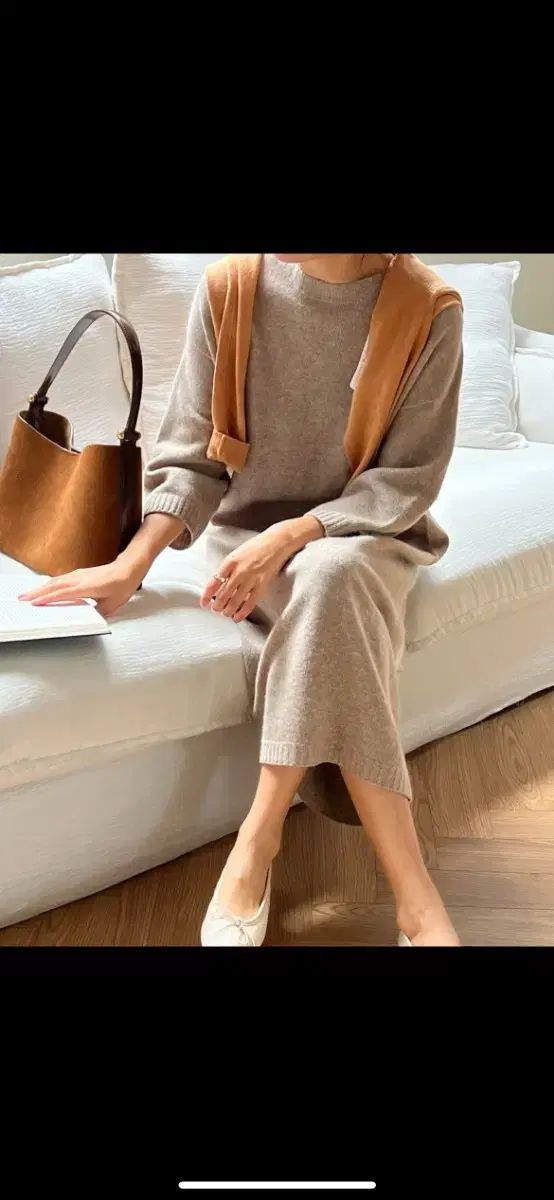 ウール 素材 ラウンドネック ニット ロング ONE PIECE