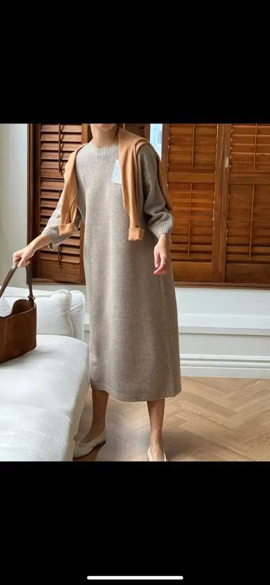 ウール 素材 ラウンドネック ニット ロング ONE PIECE