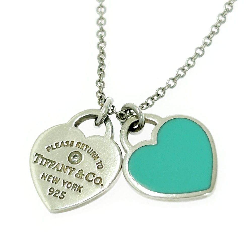 き TIFFANY Co ティファニー シルバー ダイヤモンド リターントゥ ミニ ダブルハート 1 P ネックレス 2 7 g 925刻印 524357