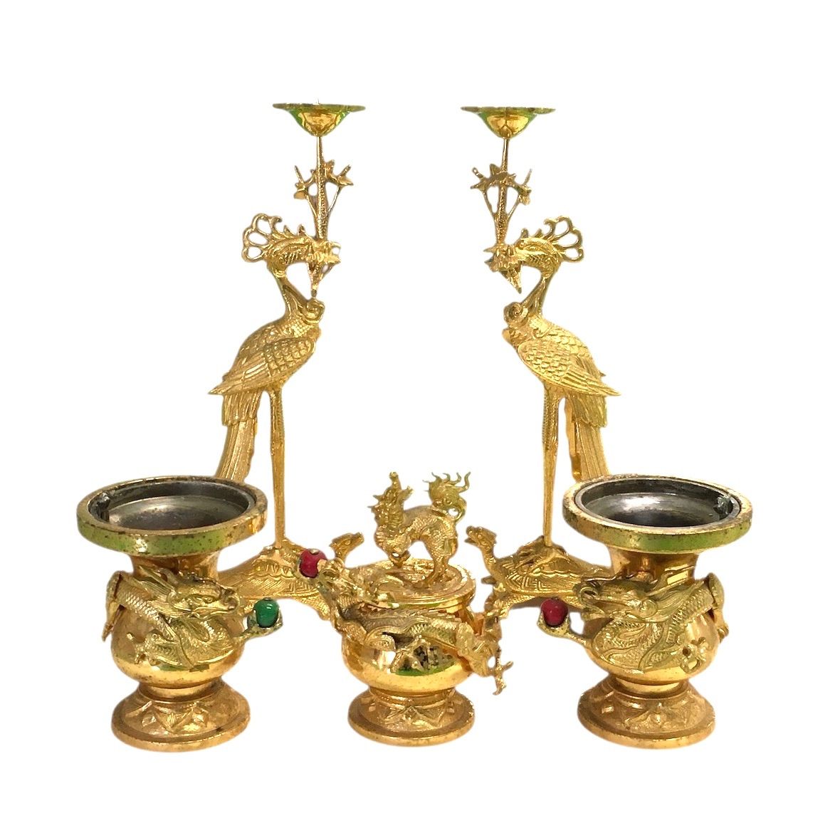 DH m_2512 017 五具足 麟鳳亀龍 浄土真宗高田派 4 5号 真鍮製金メッキ 仏壇 仏具