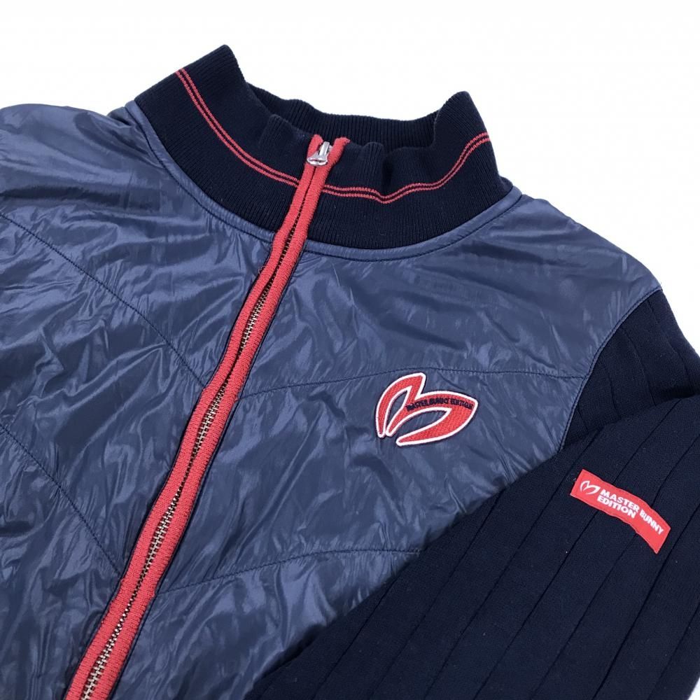 マスターバニー ニットジャケット ネイビー×レッド 前面異素材 メンズ