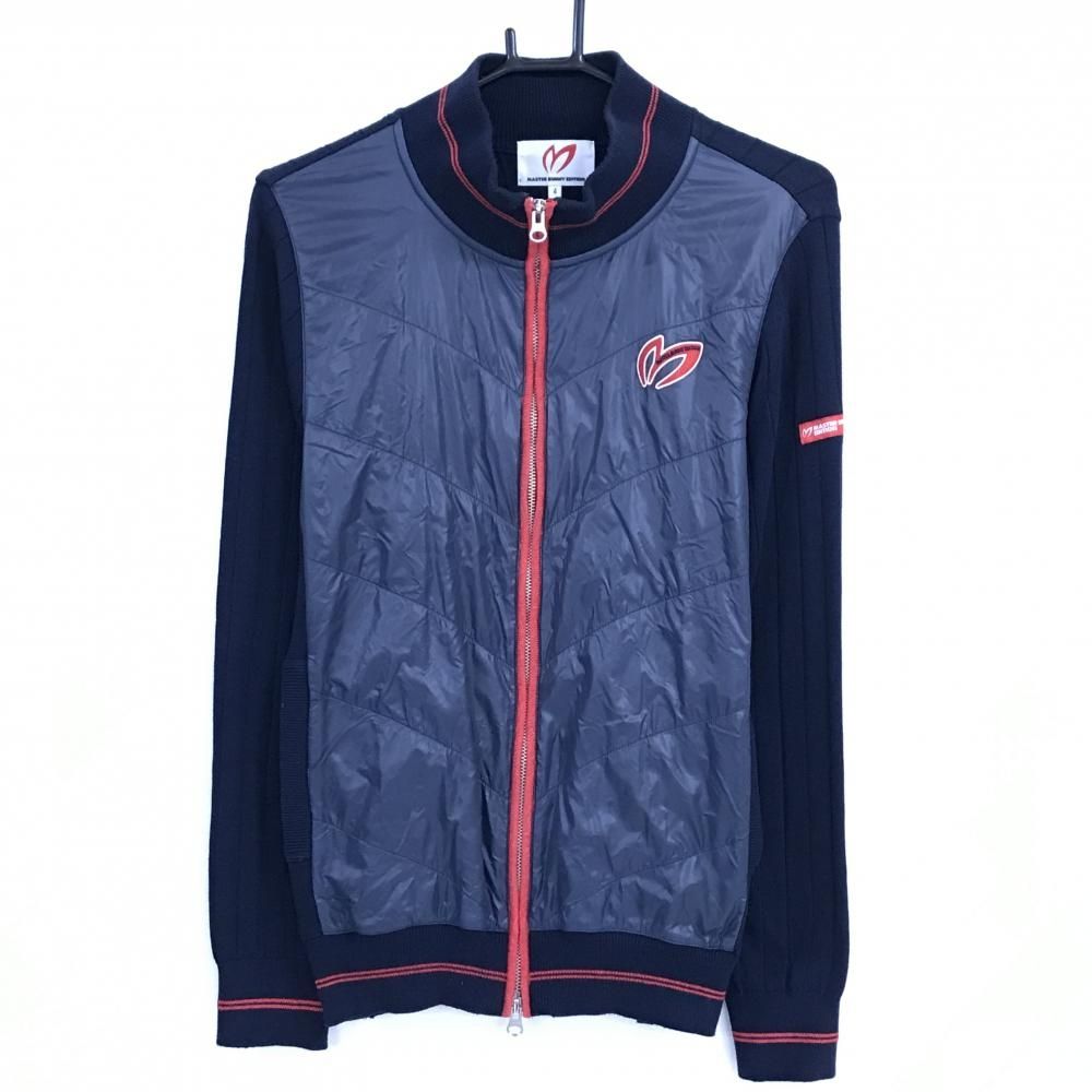 マスターバニーメンズニットジャケット マスターバニー ニットジャケット ネイビー×レッド 前面異素材 メンズ