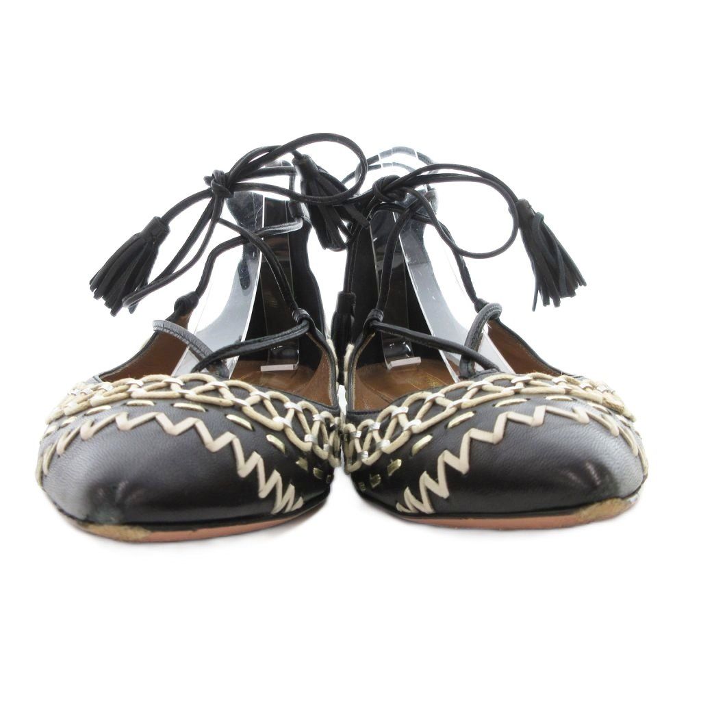 アクアズーラ AQUAZZURA レースアップ 刺繍 パンプス フラットシューズ
