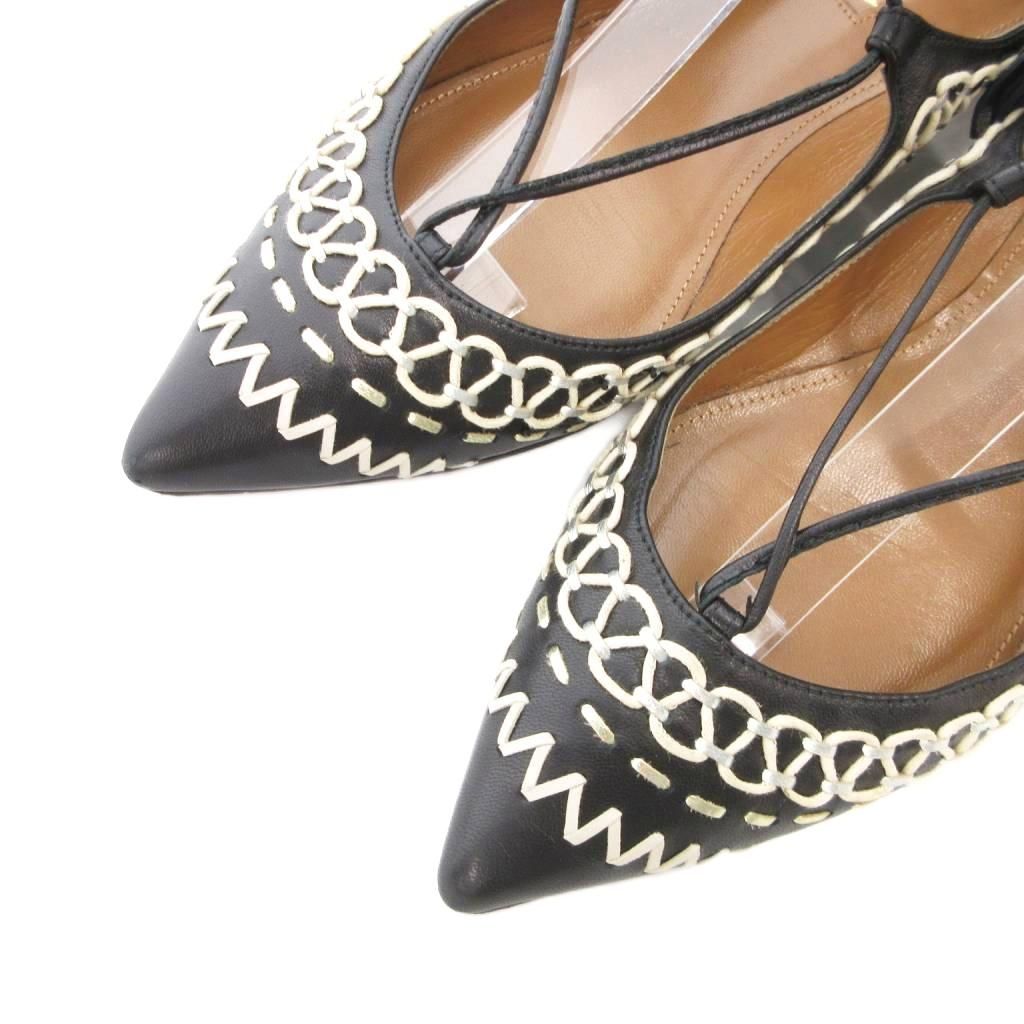 アクアズーラ AQUAZZURA レースアップ 刺繍 パンプス フラットシューズ