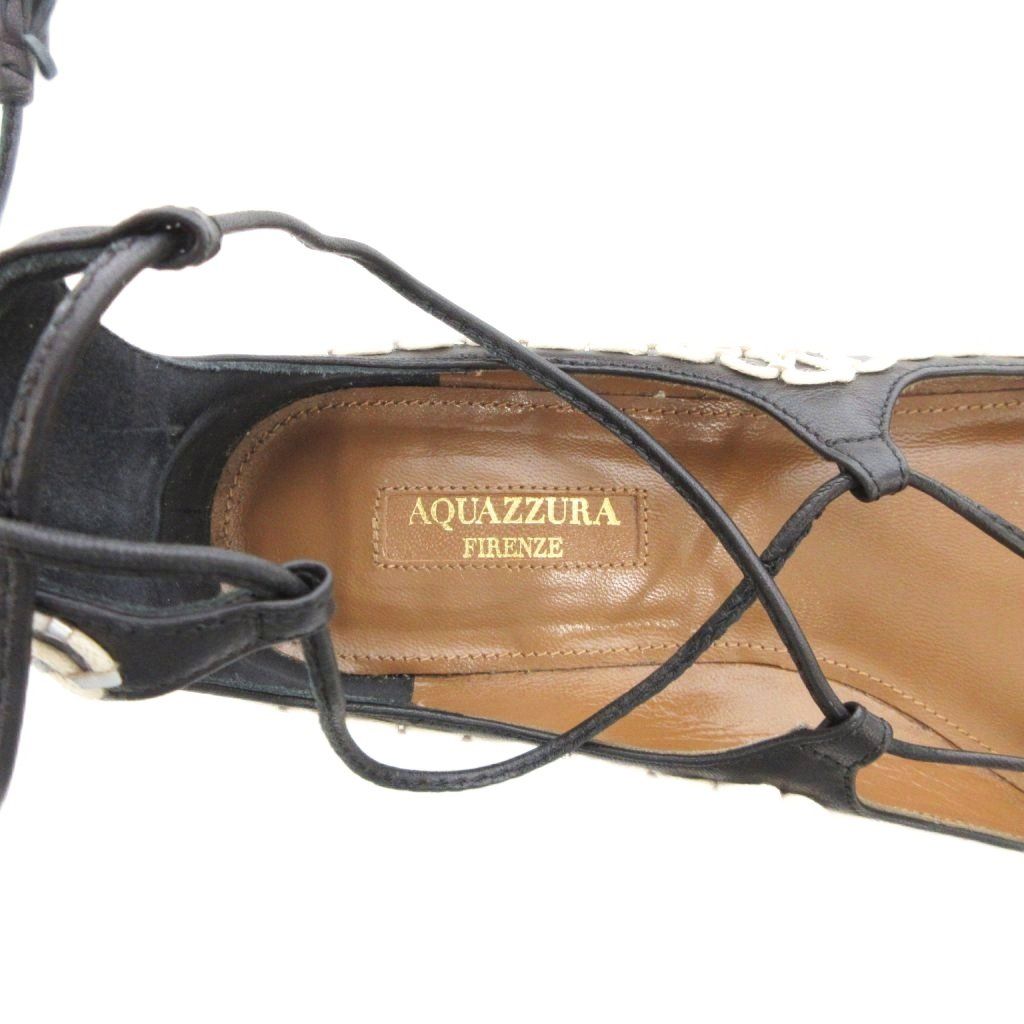 アクアズーラ AQUAZZURA レースアップ 刺繍 パンプス フラットシューズ