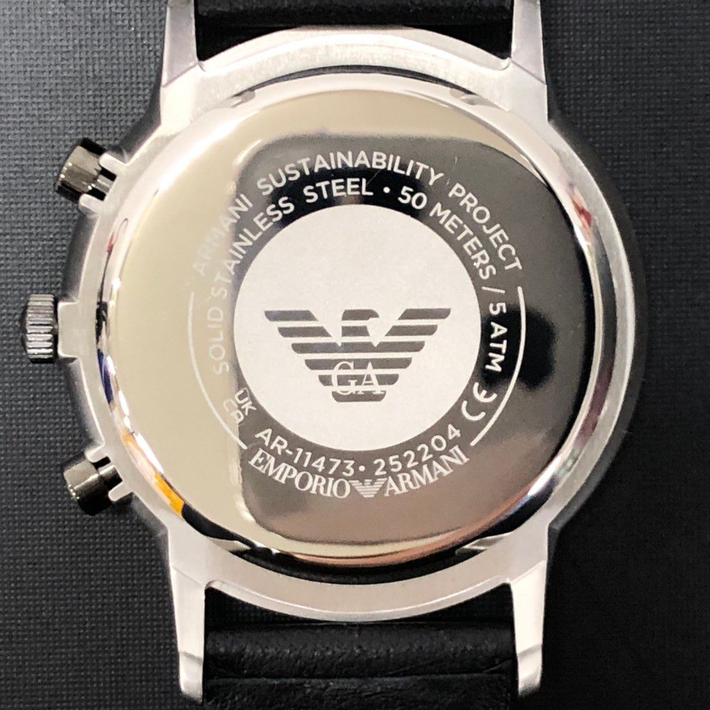 07 w 1154 EMPORIO ARMANI エンポリオアルマーニ メンズ腕時計 AR 11473 クォーツ シルバーダイアル レナート ブラックレザー 品