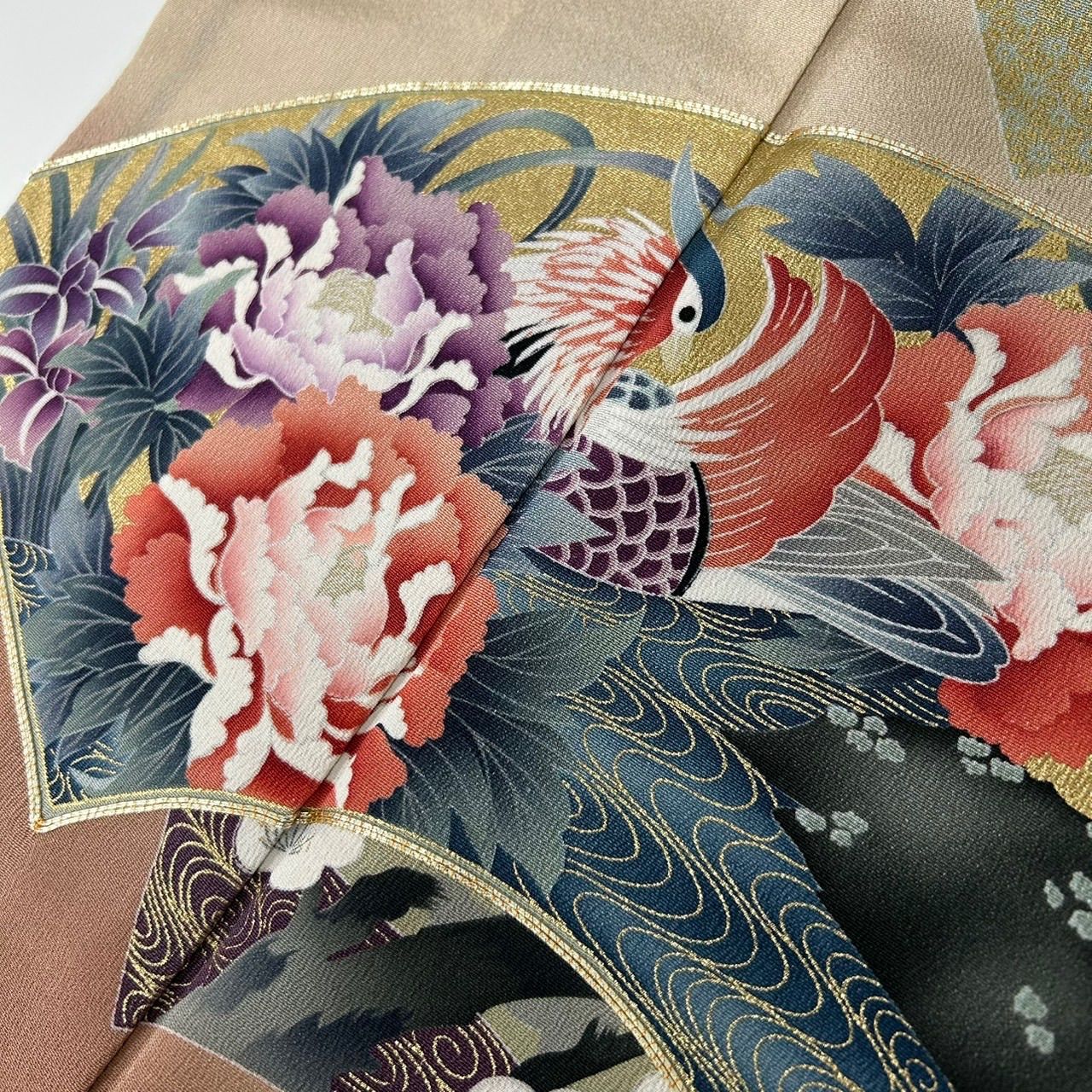 黒留袖 金駒刺繍 金彩 扇に花柄 五つ紋 正絹 着物 MK-2704 - メルカリ
