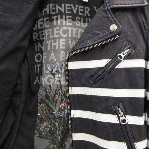 【中古】イーチアザー EACH×OTHER ライダースジャケット ダブル 裏地総柄 ラムレザー 羊革 バイカラー XS ボーダー イーチアザー EACH×OTHER ライダースジャケット ダブル 裏地総柄