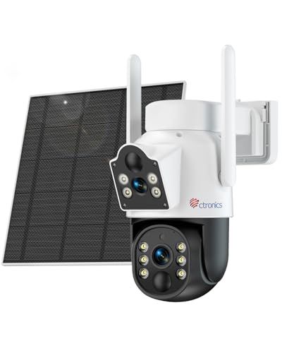 迅速に発送 ダブルカメラ Ctronics 防犯カメラ 屋外 ソーラー 6 Wソーラーパネル 9600 mAh 電源不要 配線不要 30 mナイトカラー スマホ PC対応 声光威嚇 FTP対応 人体検知 PIR 警報通知 5 DBi高性能アンテナ e 74 ae 87 f