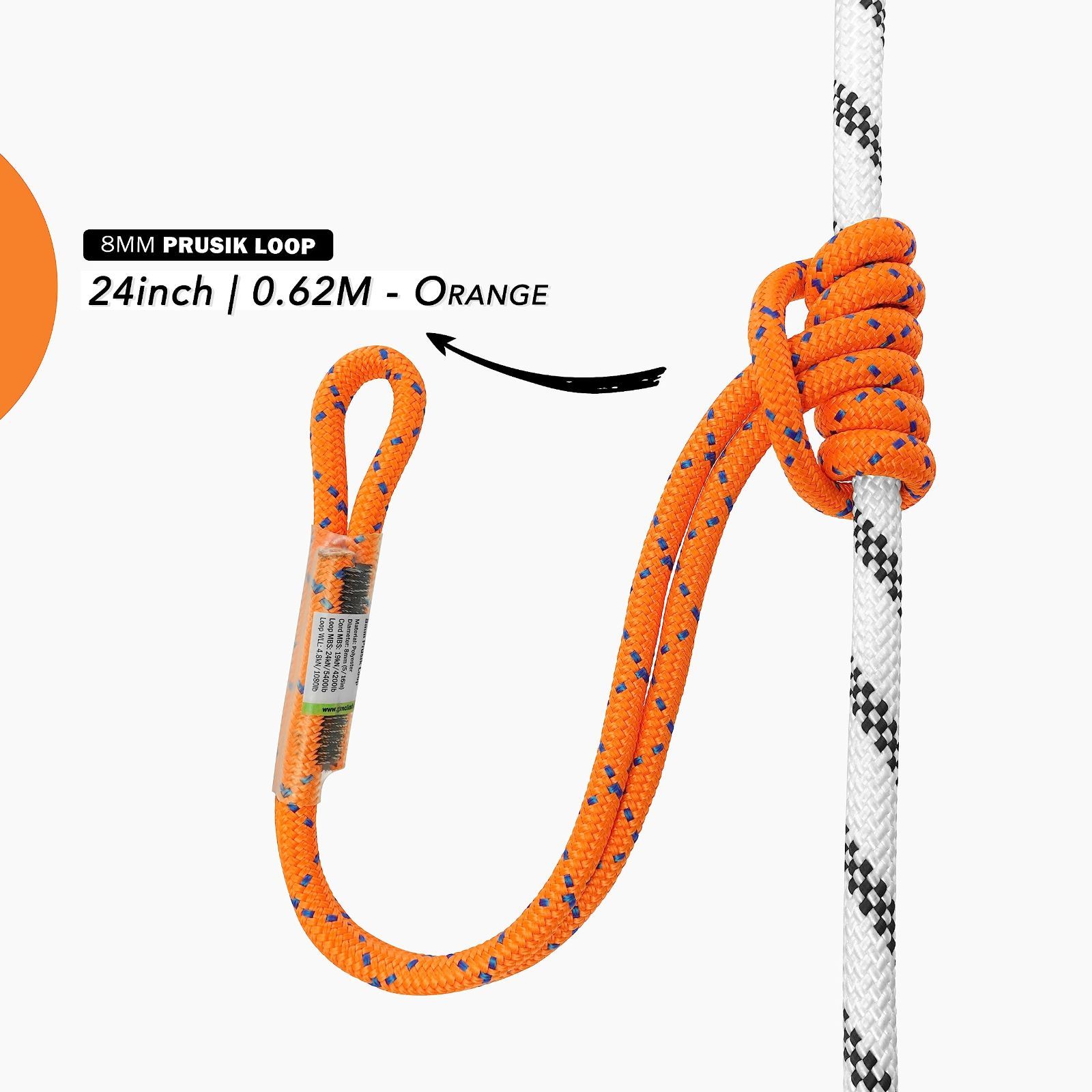 商品 ツリー アーボリスト クライミング プルージックループコード 46 CM プルージックループ | 8 mm ダブルブレード 62 CLIMBING 長さは調整 GM
