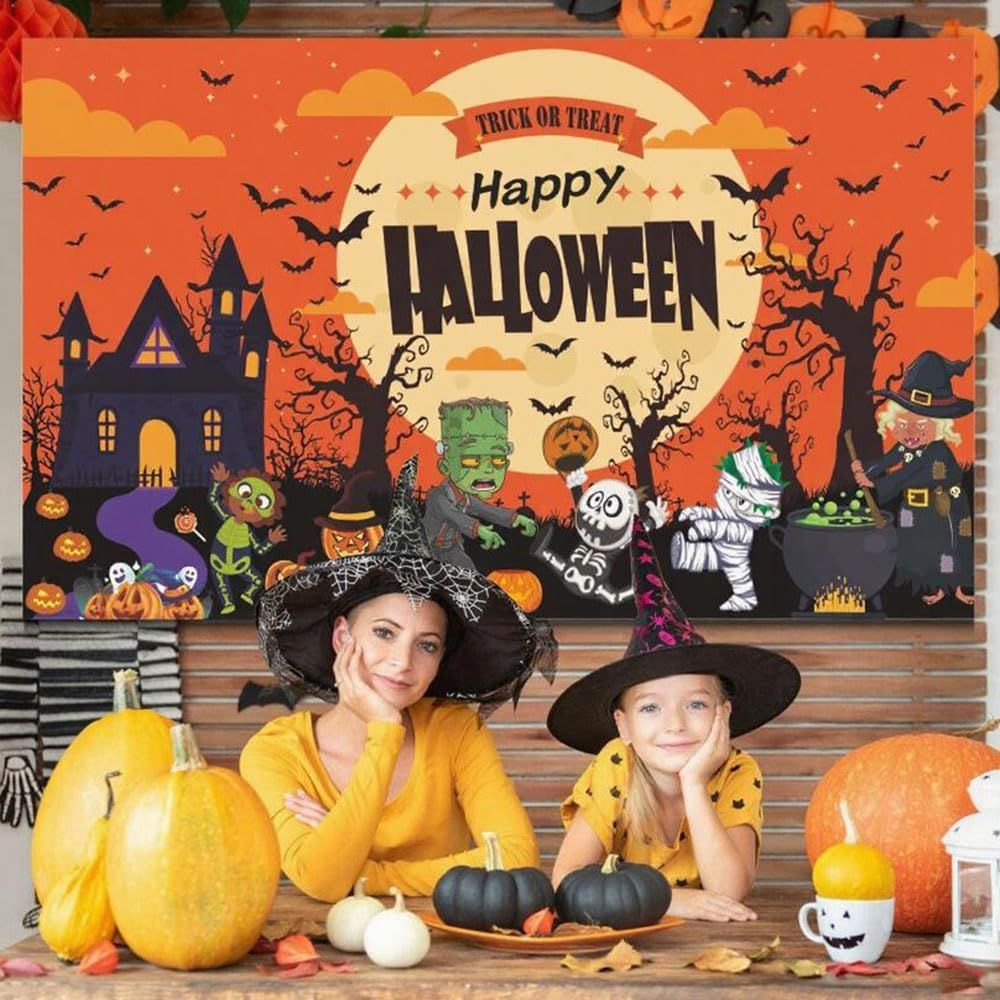ハロウィーン装飾 亡装飾 パーティー背景 写真背景 雰囲気改善 壁飾り 部屋 装飾布 屋内|外 背景布 写真撮影背景 Halloween A Happy 壁掛け 飾り付け タペストリー 180 cm×110 cm 特大
