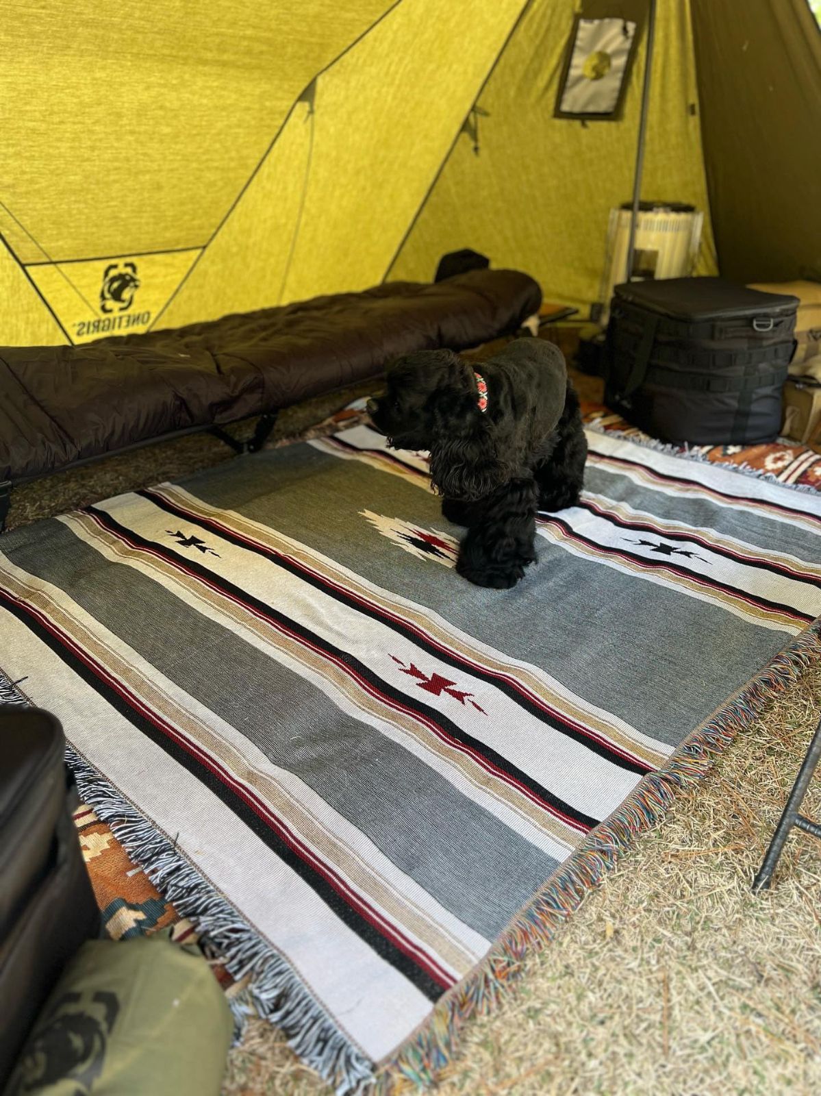 キャンプアウトドアグレイ130 X 160 cm…… オルテガ柄 ネイティブ柄 Forestキャンプブランケットピクニック Peel