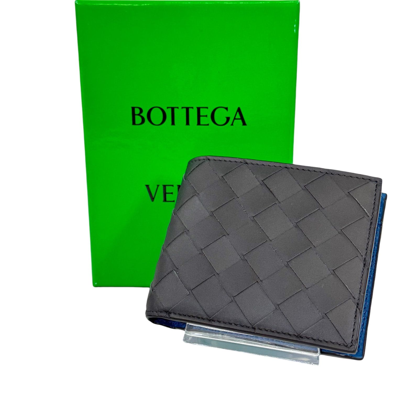 ♥品 近年モデル BOTTEGA VENETA ボッテガ ヴェネタ レザー イントレチャート コンパクト ウォレット 二つ折り財布 ブラック ブルー き RFID ICチップ 本革 メンズ レディース ユニセックス プレゼント ギフト 贈り物