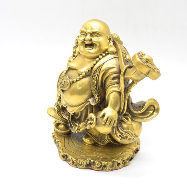 笑佛 布袋 置物 銅製 18cm 笑い仏 如意棒 古銭持ち 財源廣進 - メルカリ
