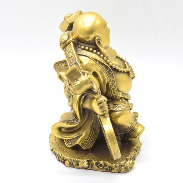 笑佛 布袋 置物 銅製 18cm 笑い仏 如意棒 古銭持ち 財源廣進 - メルカリ