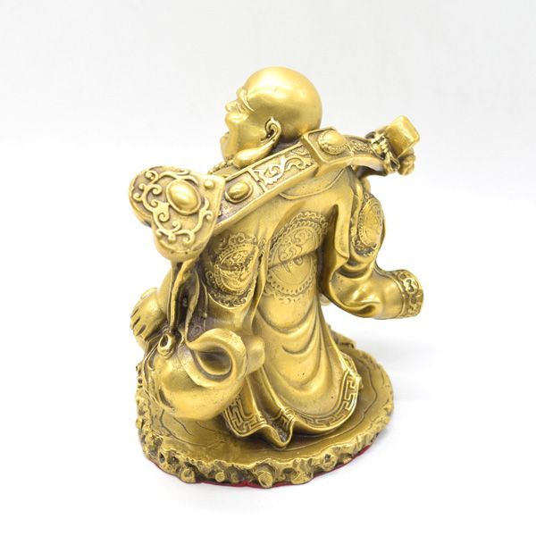  笑佛 布袋 置物 銅製 18cm 笑い仏 如意棒 古銭持ち 財源廣進 リビング小物 置物 インテリア小物