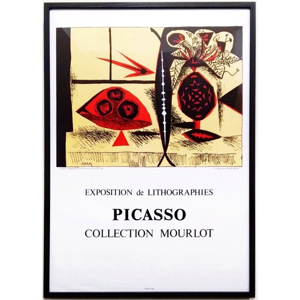 パブロ ピカソ 花瓶のあるコンポジション 1988年 リトグラフポスター ムルロー工房 版画 アートポスター 額付 真作
