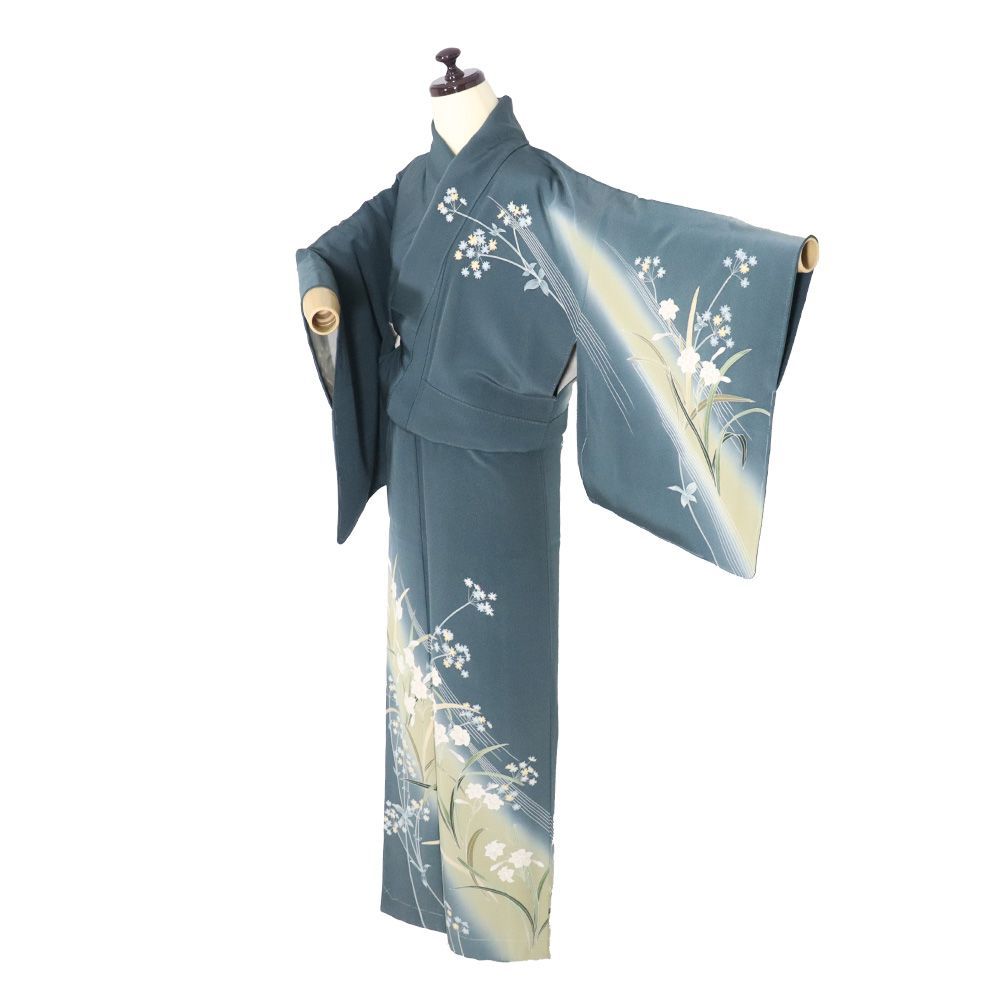 訪問着 袷 正絹 緑 薄緑 暈し 花柄 水仙 Sサイズ ki 31591 ほうもんぎ レディース シルク ギフト フォーマル 30代 40代 50代