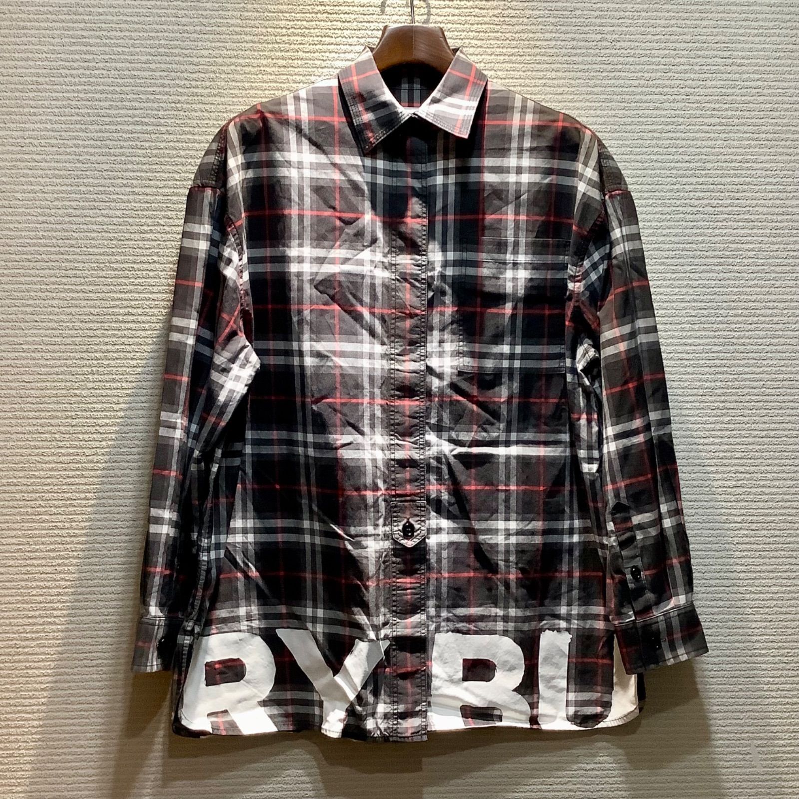 バーバリーロンドン イングランド LONDON ENGLAND ティッシ期 裾ロゴ チェック柄 シャツ ブラウス 黒 UK 4 レディース I 1213|T 38