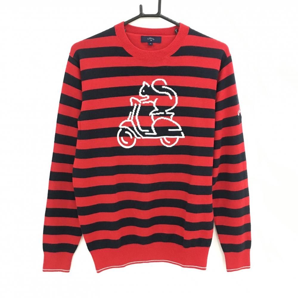 キャロウェイ セーター レッド×黒 ボーダー リス ウール混 ニット