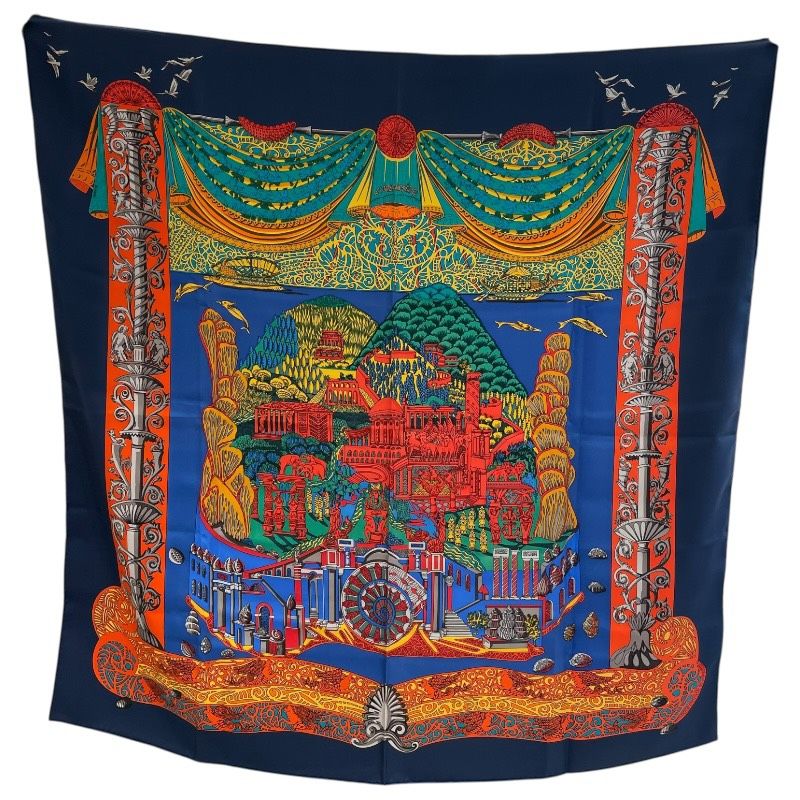 エルメス HERMES カレ90 L’ATLAN TIDE ネイビー シルク100％ レディース スカーフ