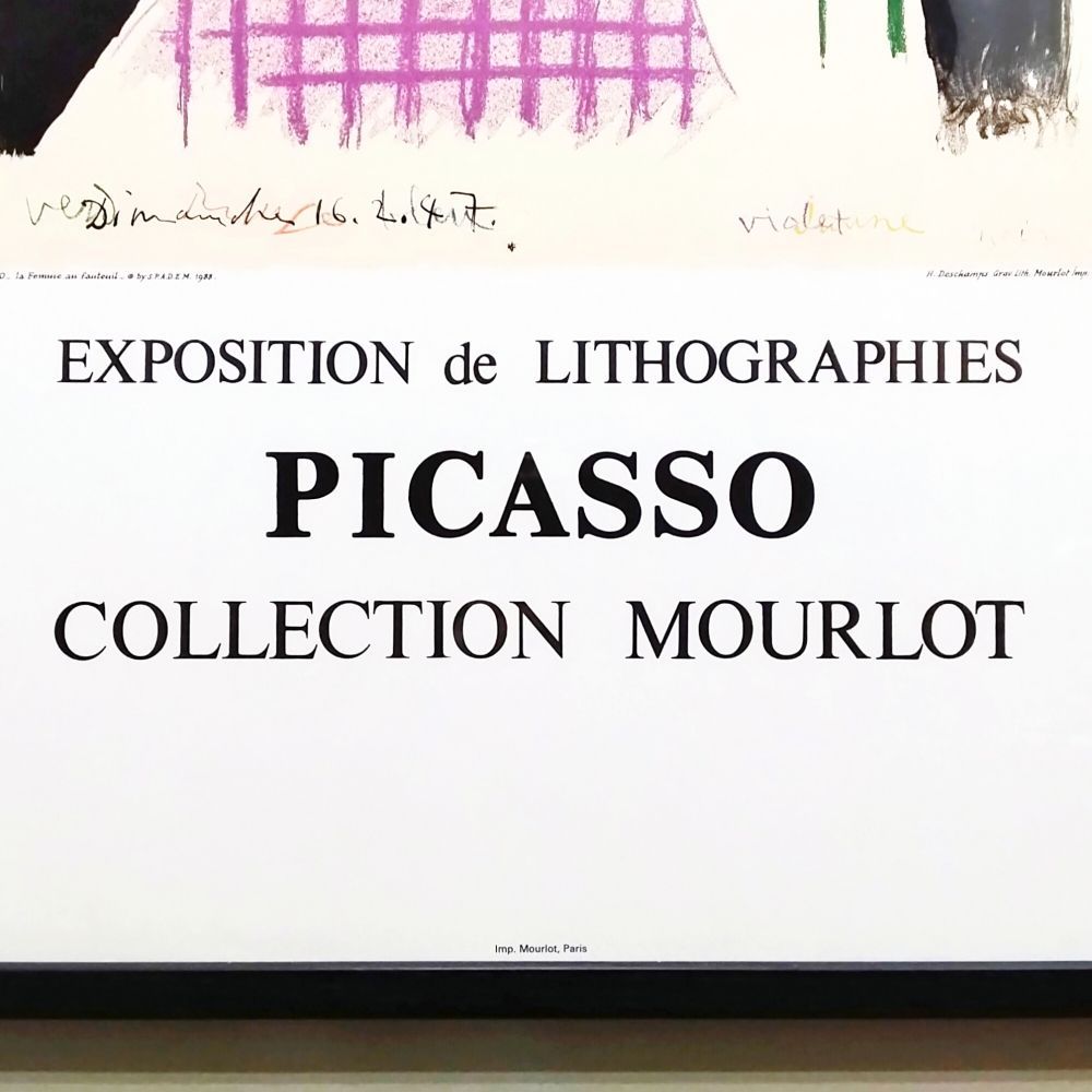 パブロピカソ ムルロー・コレクション展覧会リトグラフ版画 4枚 USED 真作 パブロ・ピカソ 肘掛け椅子の女 1988年 リトグラフポスター ムルロー