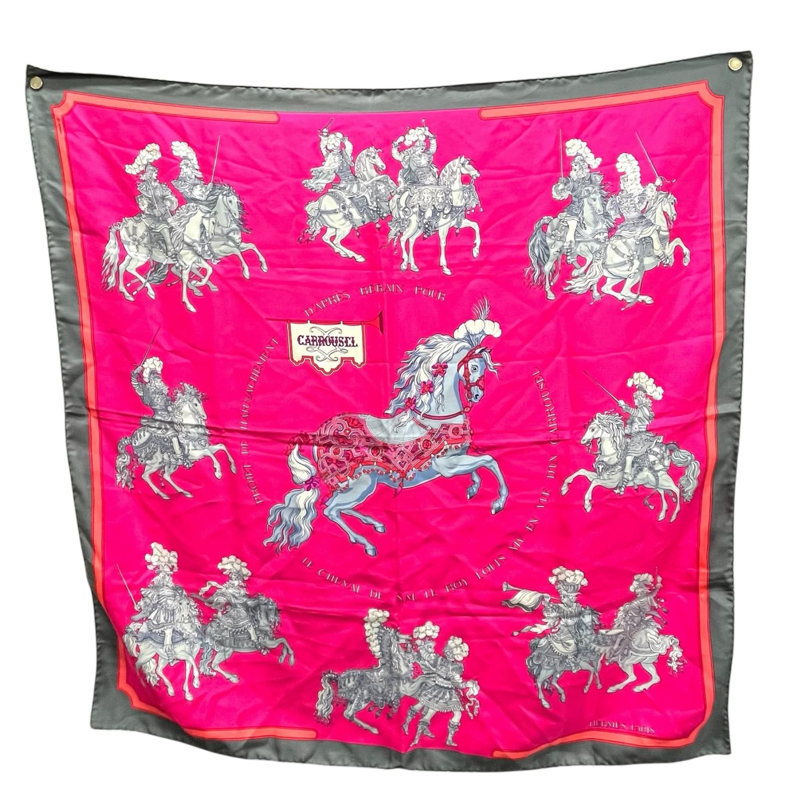 エルメス HERMES スカーフ カレ 90 CARROUSLL シルク ピンク