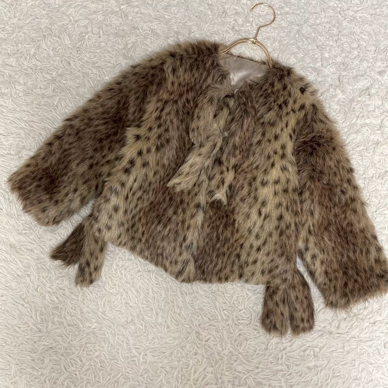 キッズ ファージャケット ブラウン 120 アニマル柄