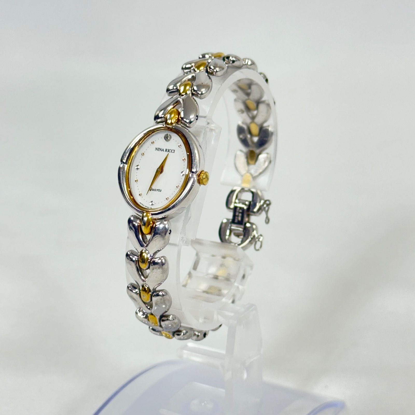 稼働品】NINA RICCI ニナ リッチ 1Pダイヤ QZ クォーツ 腕時計 2P20