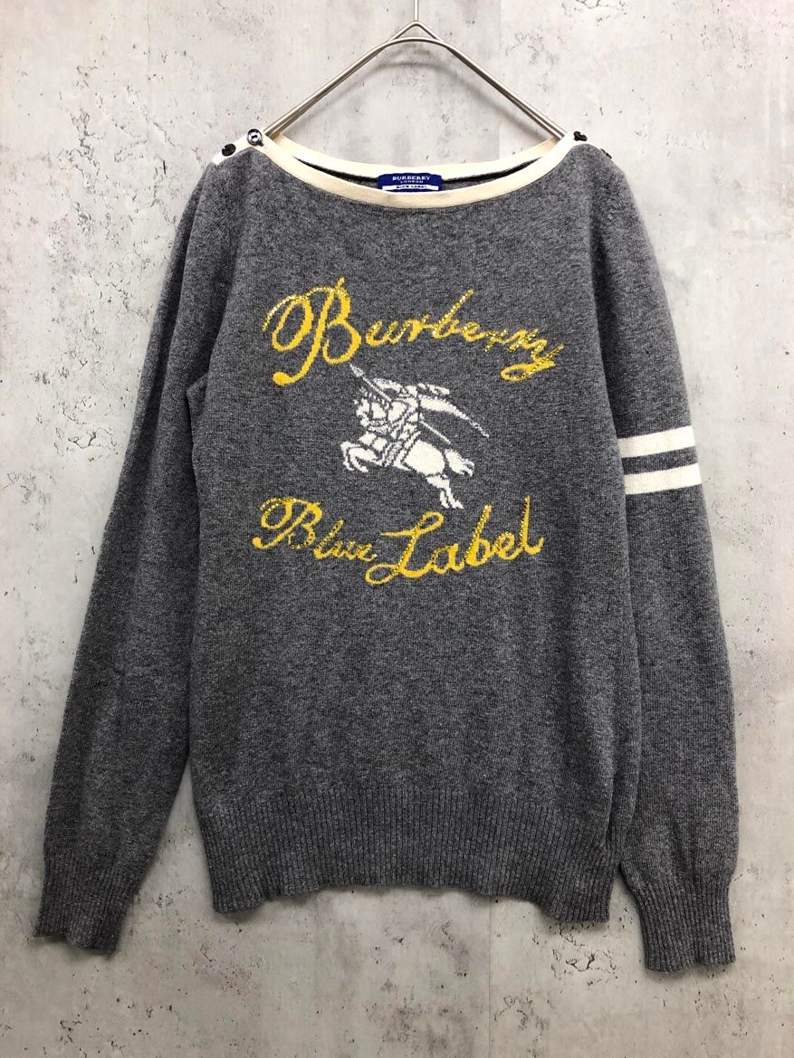 バーバリー FBF 55 708 07 ロゴ ラインストーン 長袖 ニット セーター size 38 グレー ◎レディース