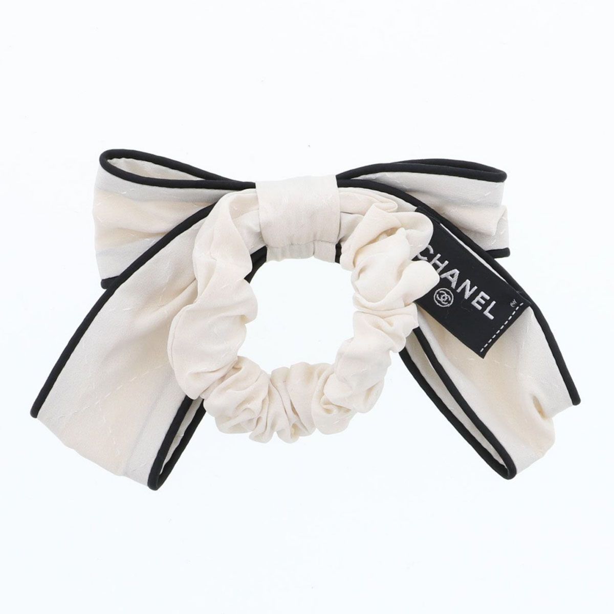 CHANEL シャネル リボン シュシュ ヘアアクセサリー レディース シルク ブラック ホワイト